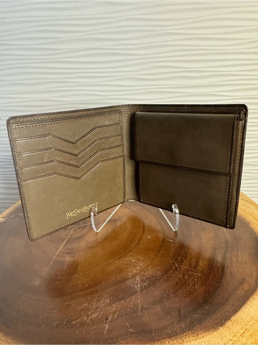 Yves Saint Laurent Gold Snap Detail on Olive Leather